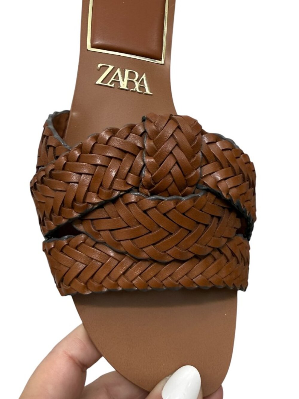 Zara Criss - Criss Cross Braided Leather Slip On Women's Sandals Flats Size 7.5 - Picture 4 of 6